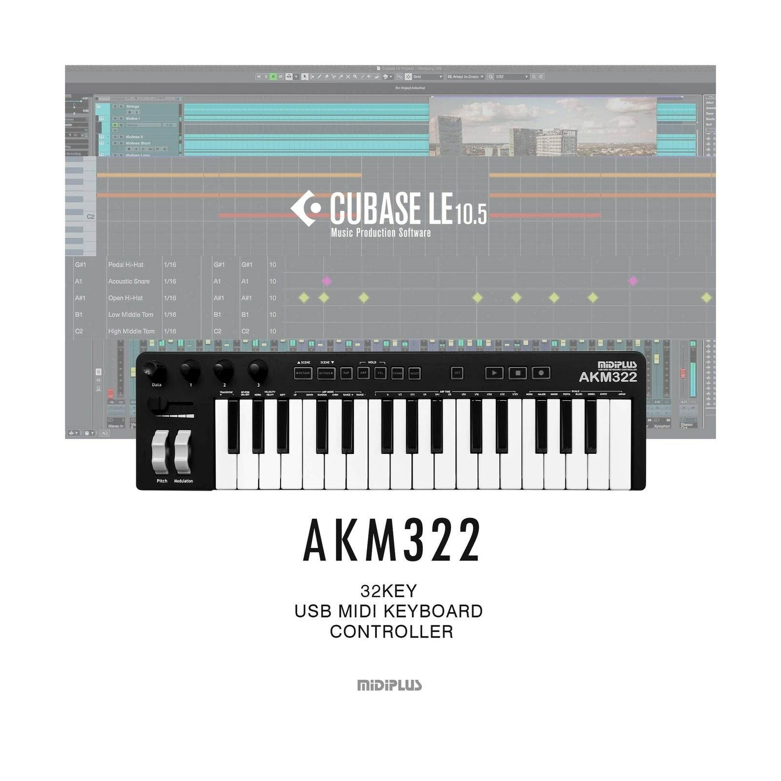 AKM322 32-Key MIDI Keyboard Controller with Cubase LE