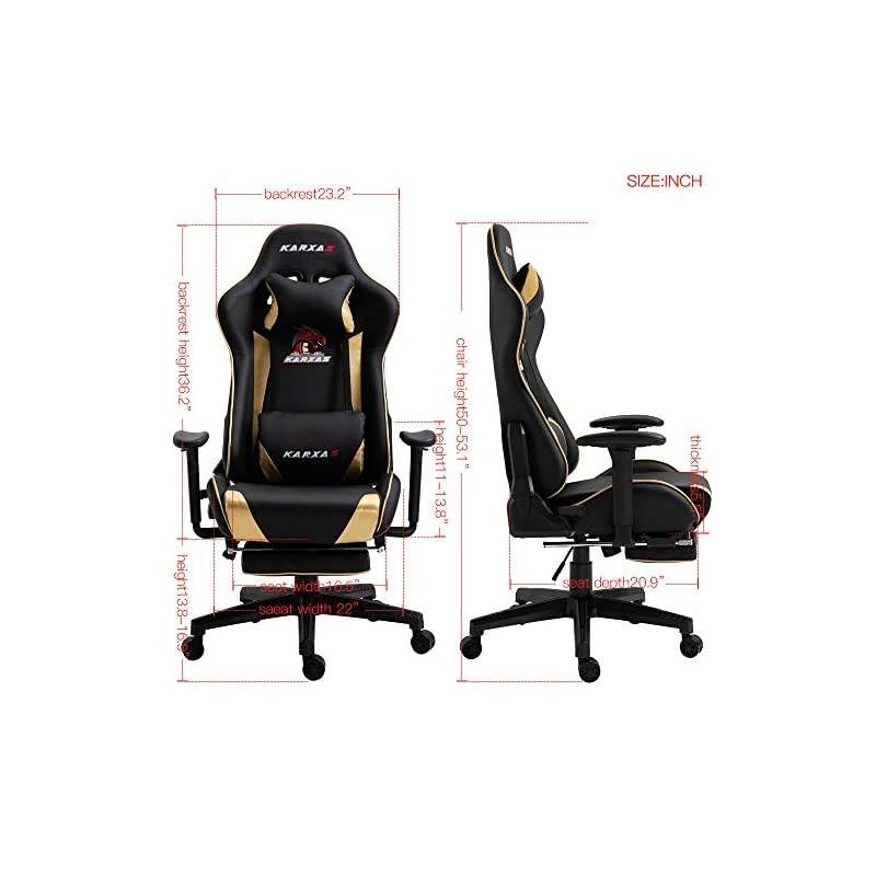 Adjustable Gaming Chair - Upgrade Office Mute Gaming Chair PC with Footrest and Lumbar Pillow Support Massage Comfortable High-Back PU Leather Computer Seat for Adults (Golden)