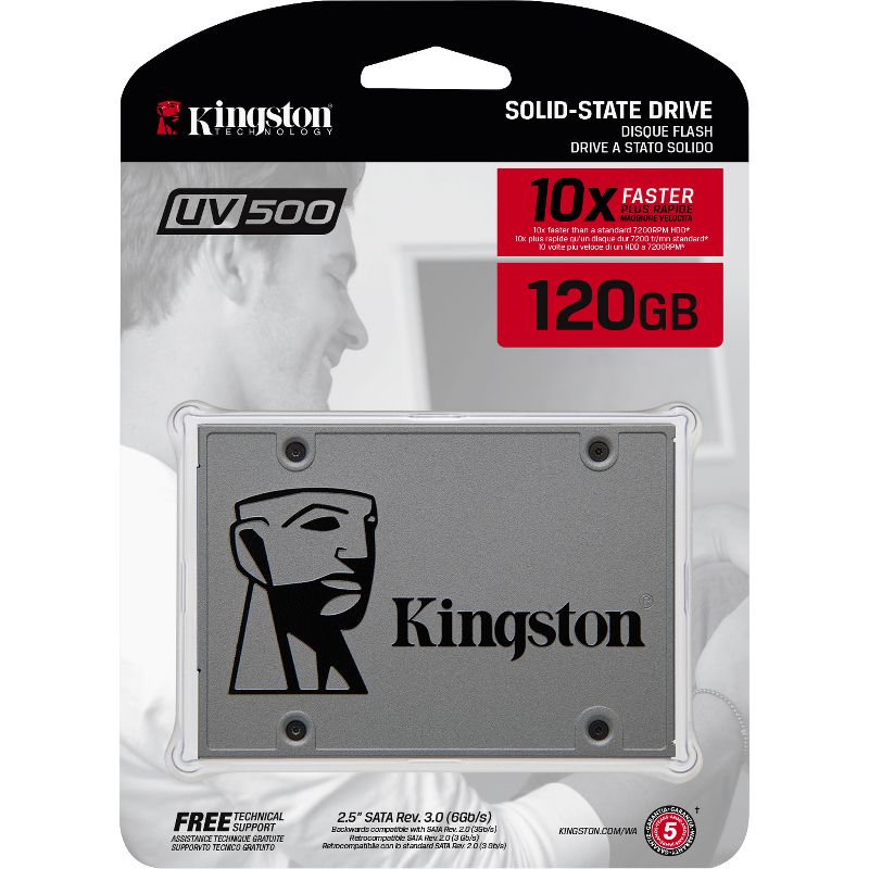 Kingston UV500 120 GB Solid State Drive - 2.5" Internal - SATA (SATA/600) - 520 MB/s Maximum Read Transfer Rate - 256-bit Encryption Standard