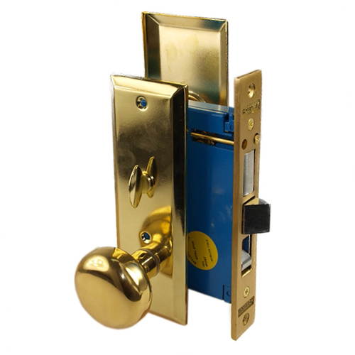 Maxtech (Like Marks 114A/3) 1033BR Polished Brass Right Hand Heavy Duty Mortise Entry Lockset, Screwless Knobs Thru Bolted Lock Set