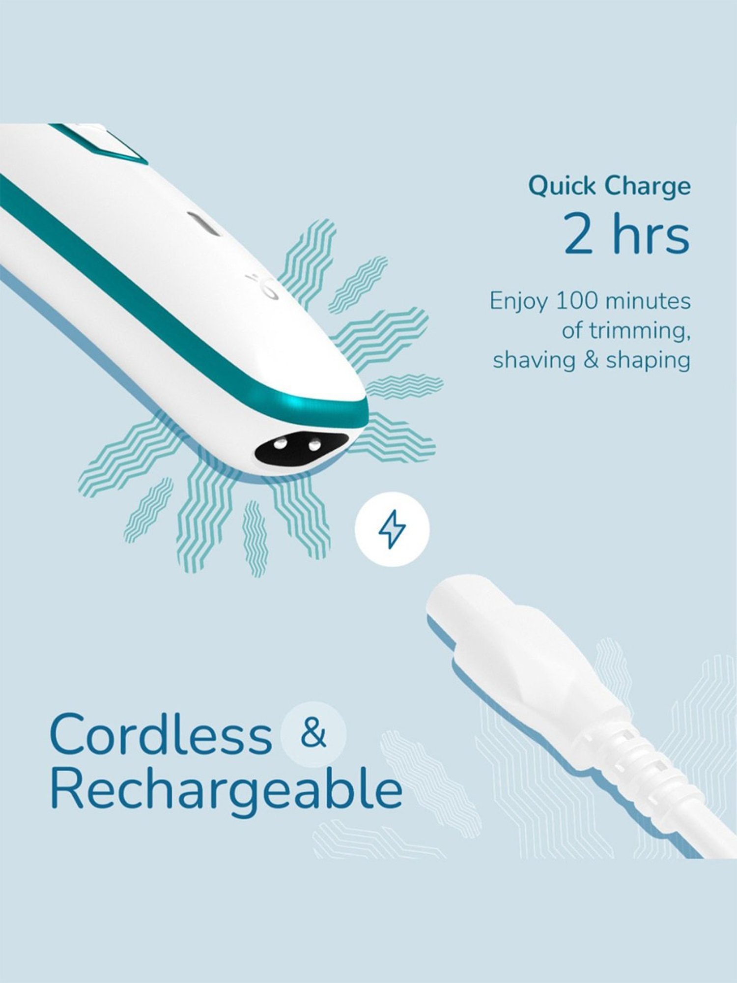 Caresmith Bloom Face & Body Hair Trimmer for Women with 3 Heads, Rechargeable (Glossy White)