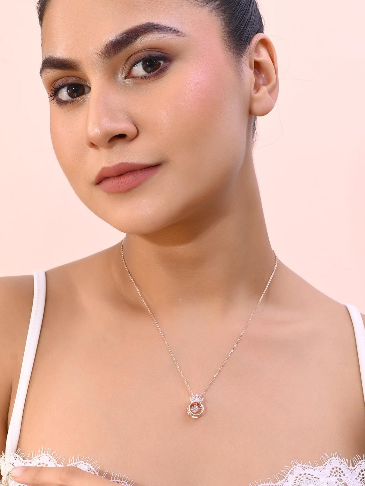 VOJ Rose Gold Plated Chain with Ad Studded Crown Shaped Pendent