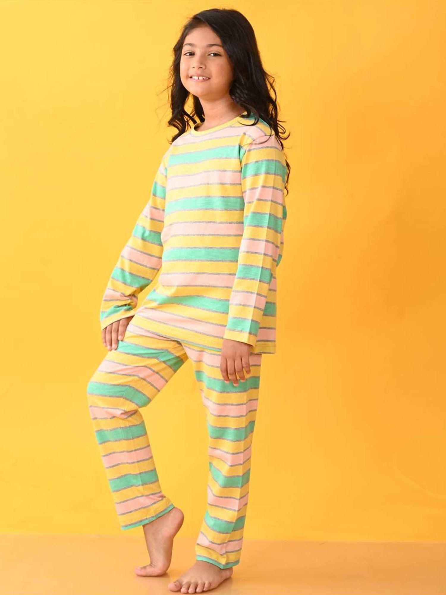 Anthrilo Kids Multicolour Cotton Striped Full Sleeves T-Shirt & Trouser
