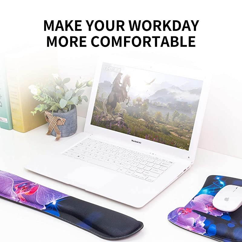 Keyboard Wrist Rest Pad and Mouse Wrist Rest Support Mouse Pad Set,Durable & Comfortable & Lightweight for Easy Typing & Pain Relief-Ergonomic Support (Phalaenopsis)