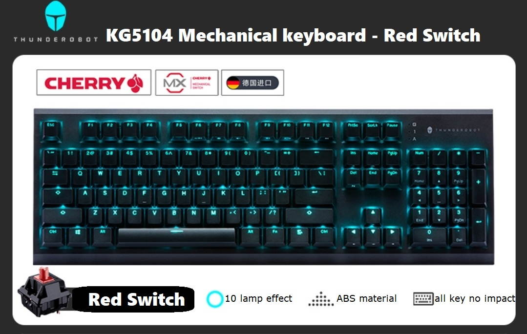 ThundeRobot KG5104 Mechanical Cherry MX Gaming Keyboard, Programmable Brown Switch Wired Keyboard for Gaming with 104 Keys Full Anti-ghosting Keyboard for Windows/iOS, Ideal for Game or Work