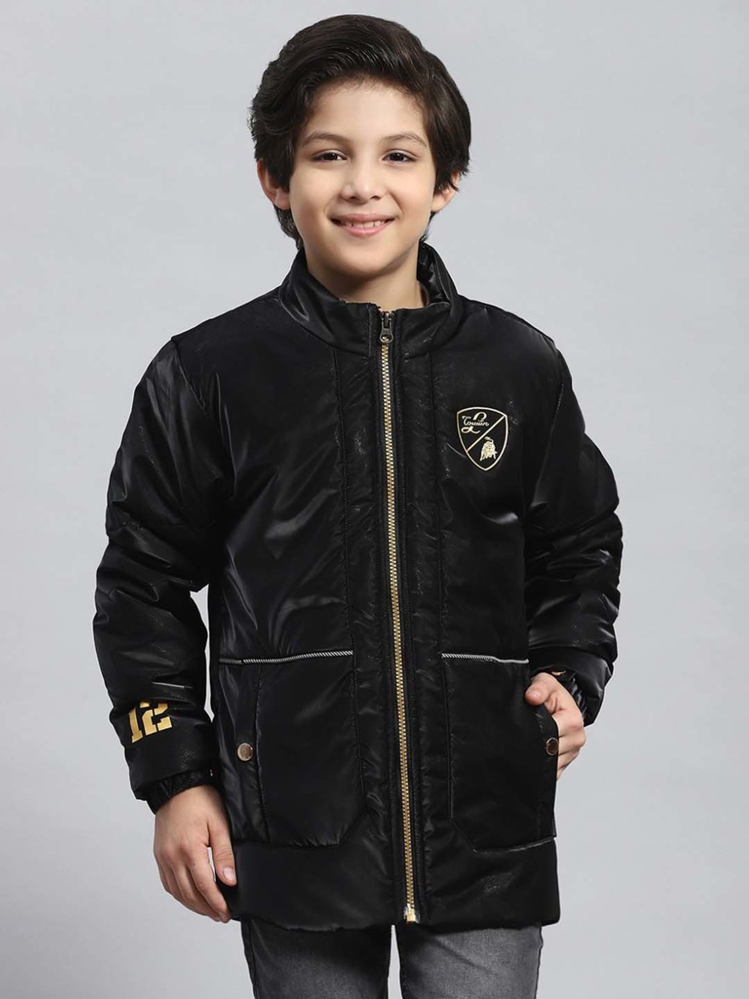 Monte Carlo Kids Black Printed Full Sleeves Jacket