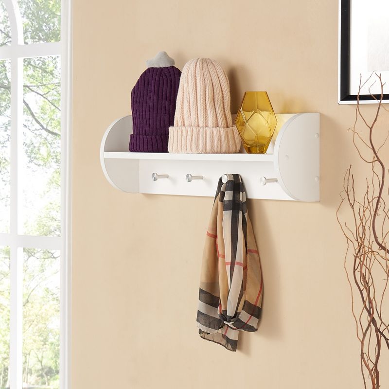 Danya B Utility Shelf with Four Large Stainless Steel Hooks White