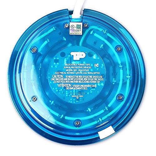 TP UFO Slim Design 6-Outlet Clear-Blue Round Power Center, 3 Quick Charging USB Ports, 4-Ft Heavy Duty Power Cord, Tabletop Surge Protector EMI-/RFI-Filter UL Listed (SRA21PLUSX2) 2Pcs