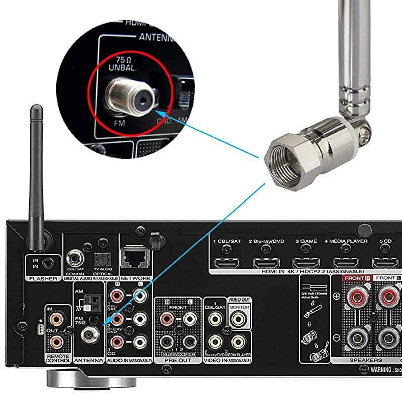 7Sections Telescopic FM Antenna for Denon Pioneer Onkyo Yamaha Marantz Indoor Digital HD Radio FM Radio Bluetooth Stereo Receiver AV Audio Vedio Home Theater Receiver Power Amplifier Tuner