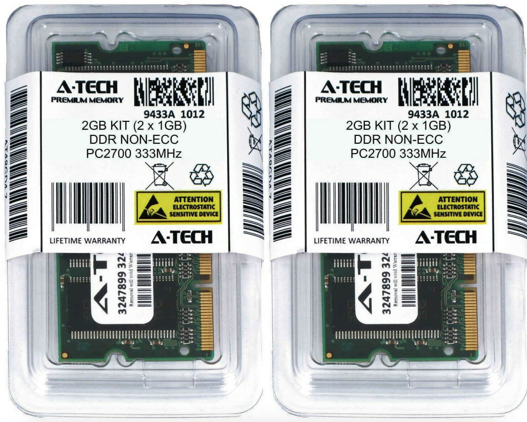 2GB 2x 1GB PC2700 Laptop SODIMM DDR 333 MHz 200-pin non-ECC Memory RAM 2G