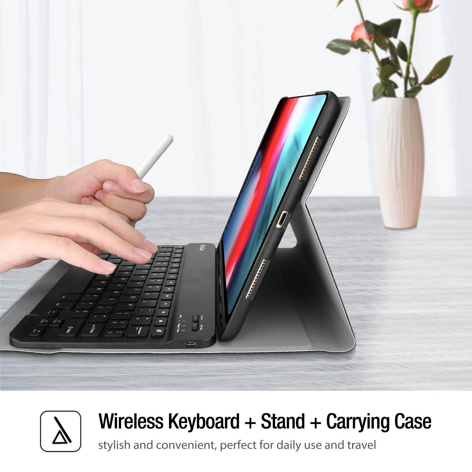 Procase Keyboard Case for iPad Pro 11 2018 1st Gen (Old Model A1980 A2013 A1934 A1979), Slim Shell Lightweight Smart Cover with Magnetically Detachable Wireless Keyboard for iPad Pro 11 Inch -Black