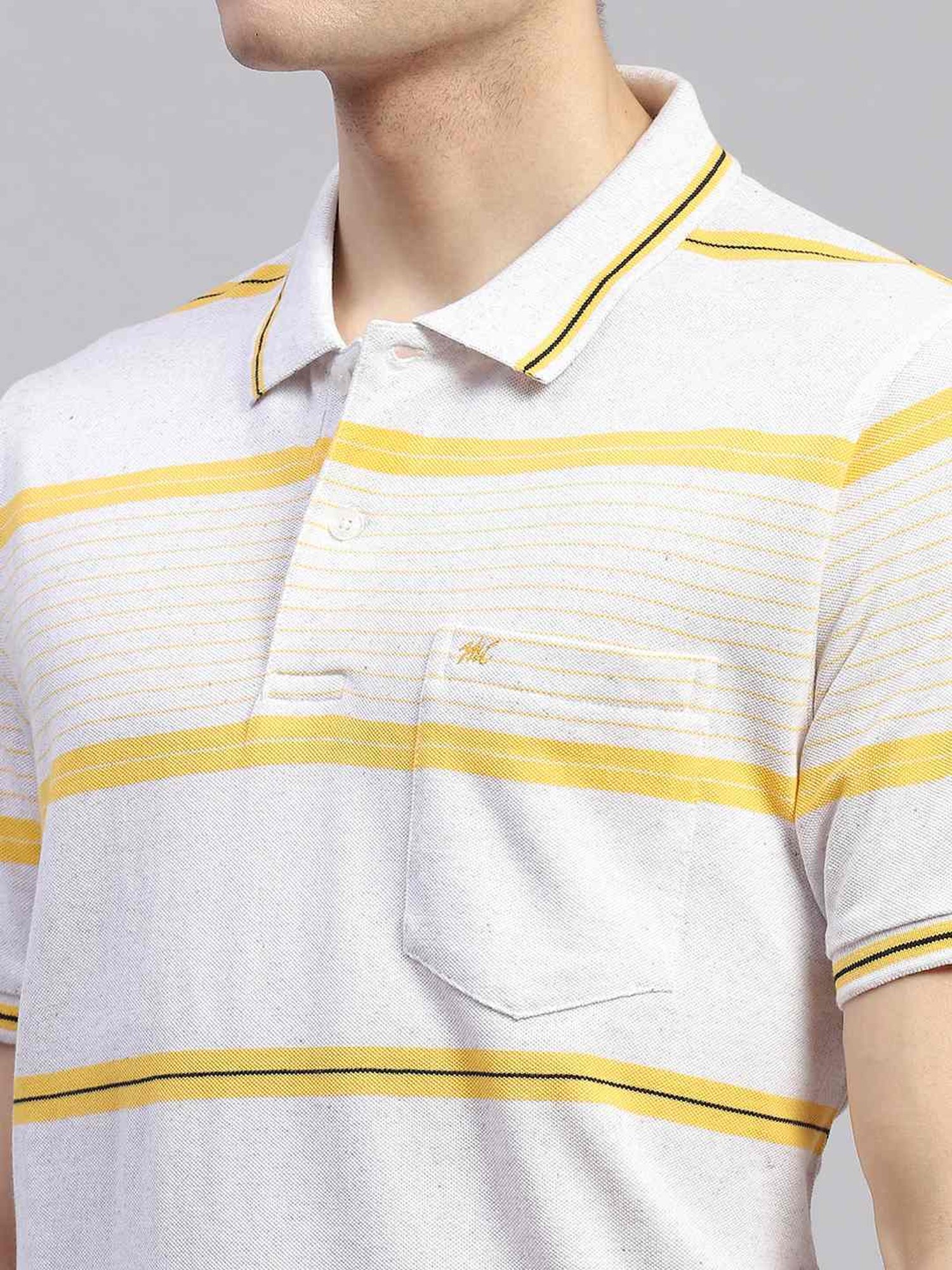 Monte Carlo Yellow Regular Fit Striped Polo T-Shirt