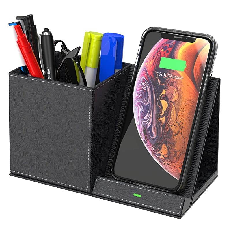 Fast Wireless Charger and Desk Organizer Black Wireless Charging Dock Compatible with iPhone 1111 ProMaxXSMax8+ Galaxy S20S20+Note109 Multiple Devices