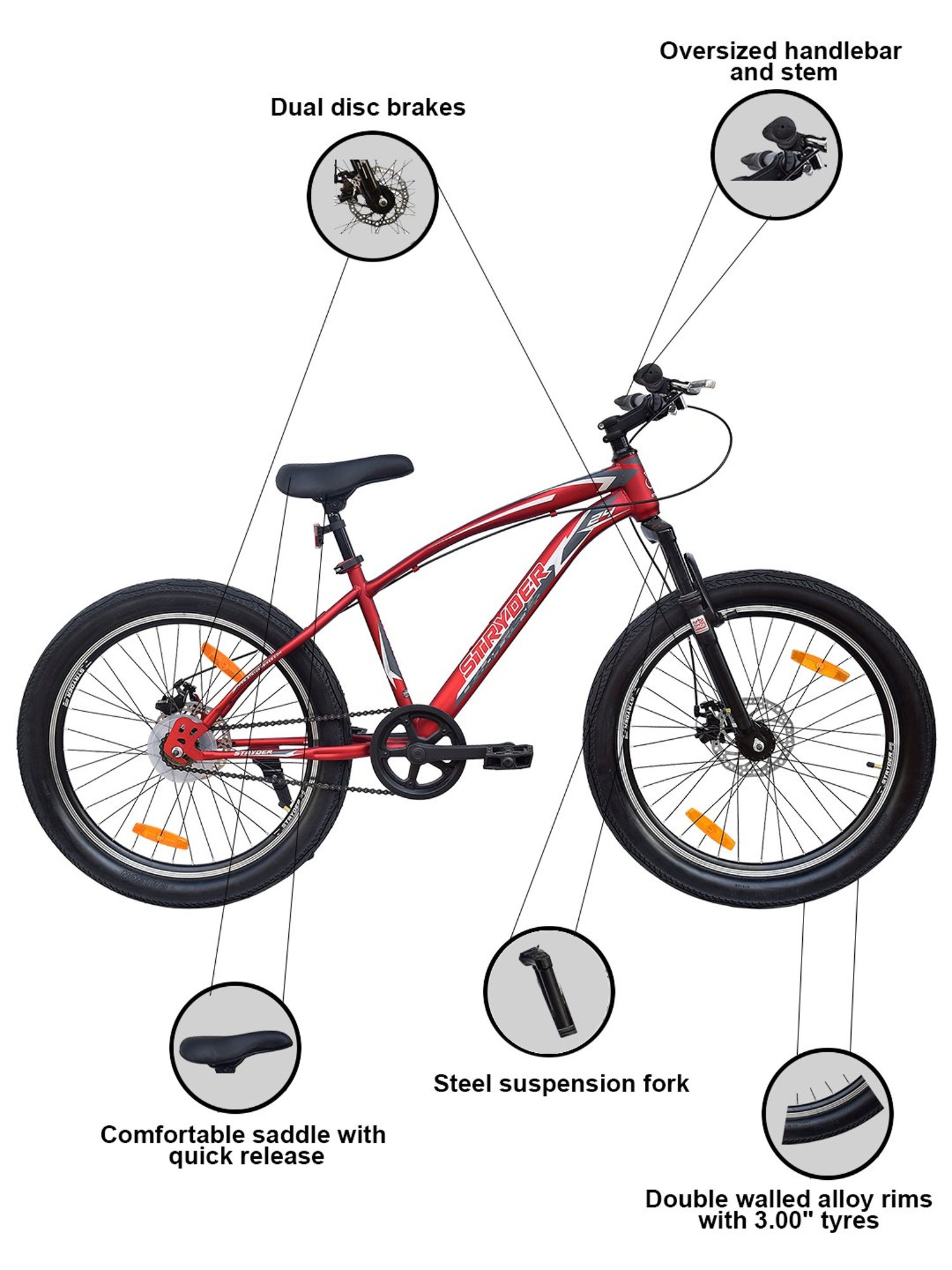 Stryder Laser Red Gelon MTB Bicycle (24 inch Wheel)