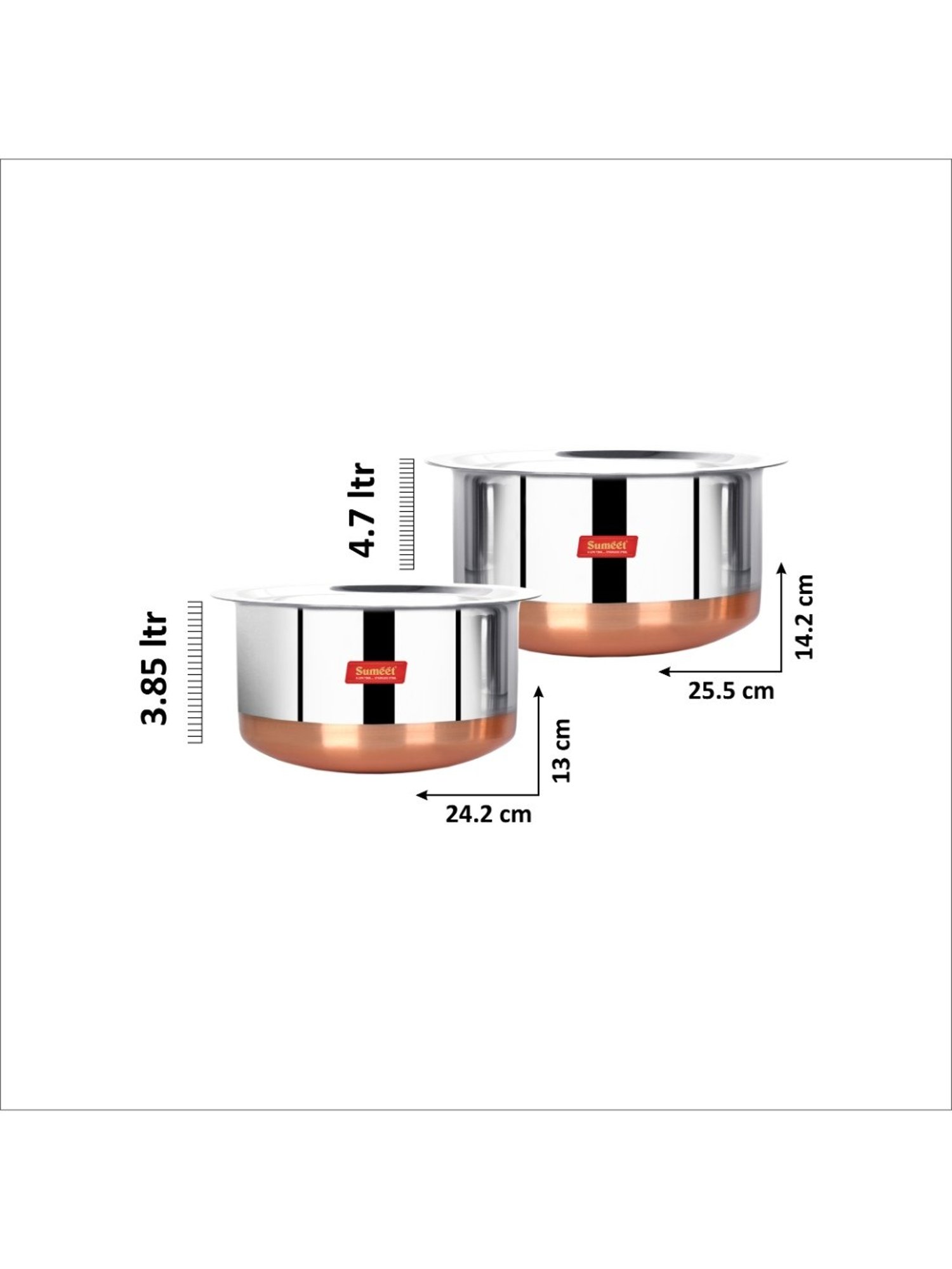 Sumeet Stainless Steel Copper Bottom 2Pc Big Size Tope Set With Lid  (3.850L, 4.70L)