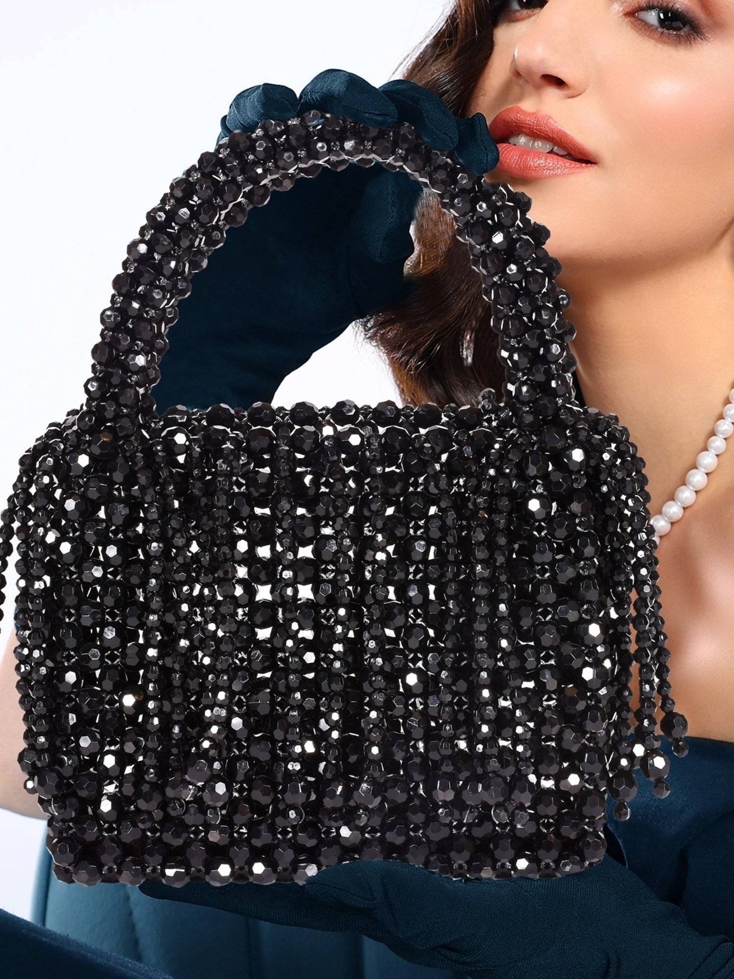 SASSORA RIM Black Leather Embellished Medium Handbag