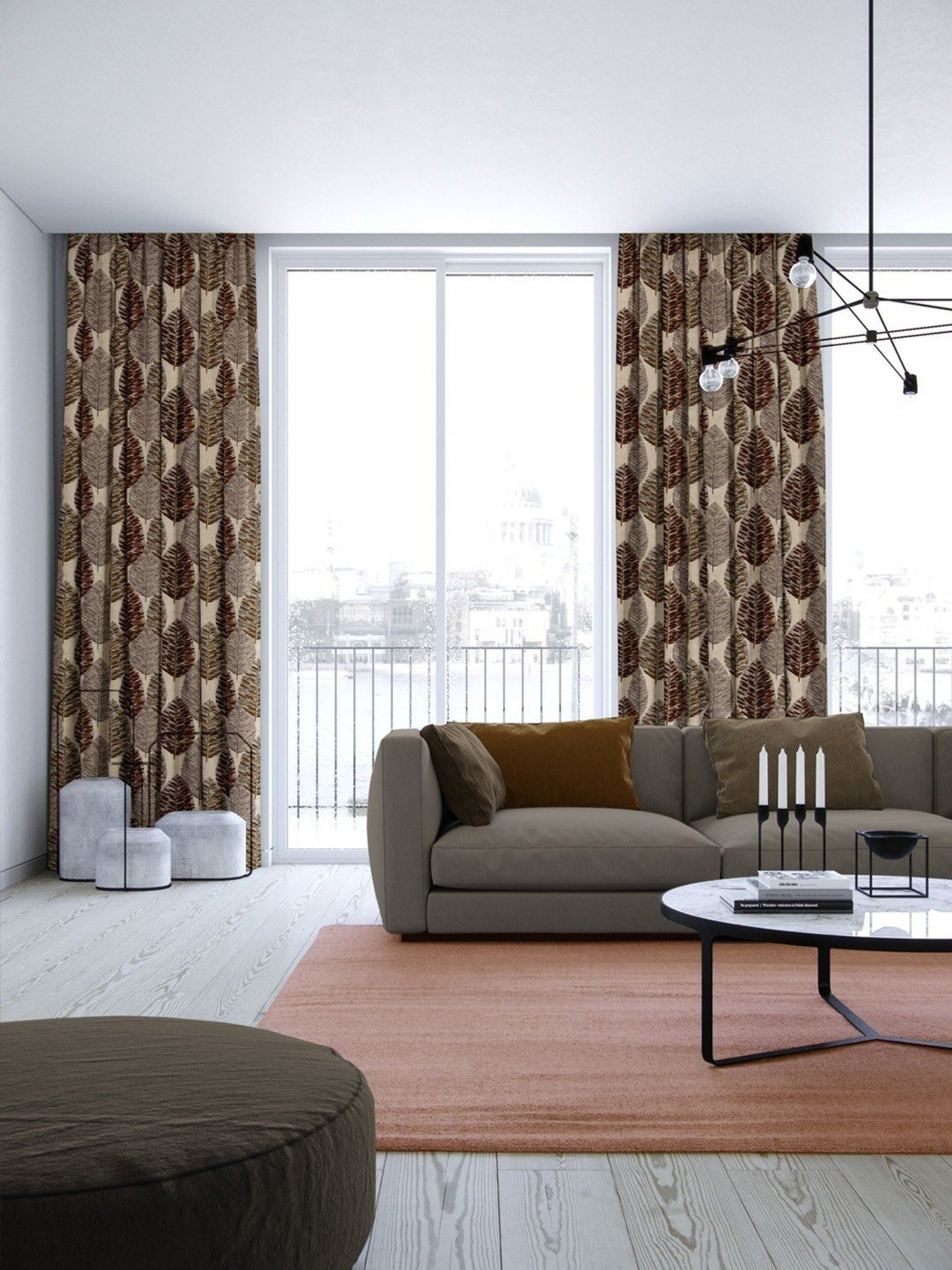 SPACES DRAPE STORY Elegent Grey & Brown Polyester 8 FT Door Curtain - Set of 2