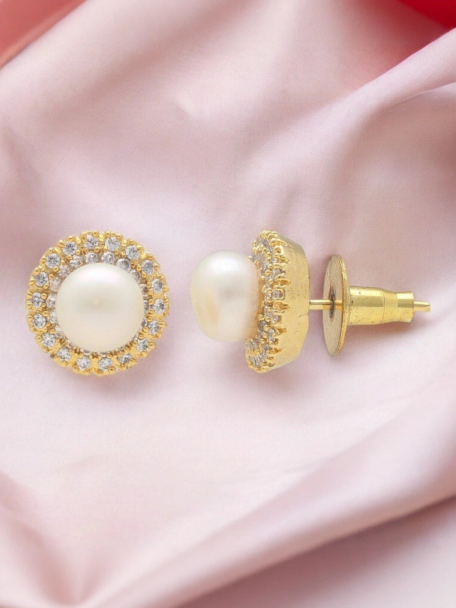 Sri Jagdamba Pearls Passion Pearl White & Golden Stud Earrings for Women & Girls