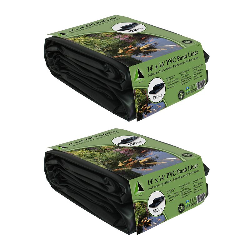 Algreen Versatile 14 x 14 Foot Low Maintenance Home Water Garden Outdoor Pond Liner for 1,200 Gallon Gardens (2 Pack)