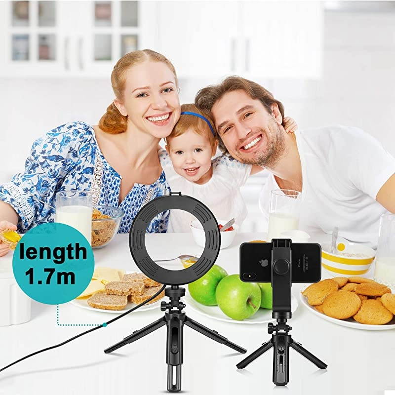 Ring Light 6 with Stand Tripod for Makeup Live Streaming amp YouTube Video Table Camera Light with Cell Phone Holder Mini Dimmable Lamp with 3 Light Modes amp 11 Brightness Level 6 inch