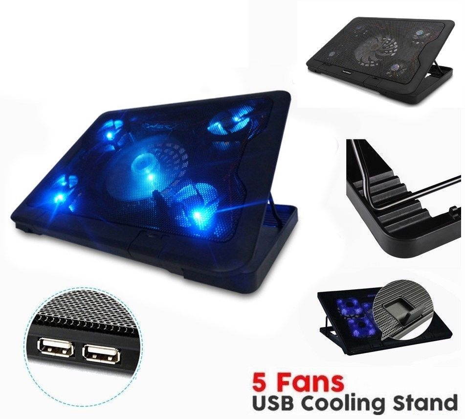 Laptop Cooler Cooling Stand Pad Fan Mat External 7-17inch Notebook USB w/5 Fans