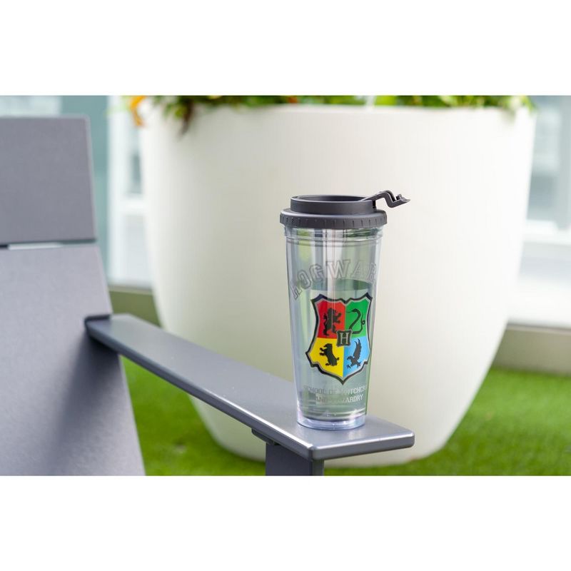 Silver Buffalo Harry Potter Hogwarts Crest 24oz Double Walled Plastic Travel Mug