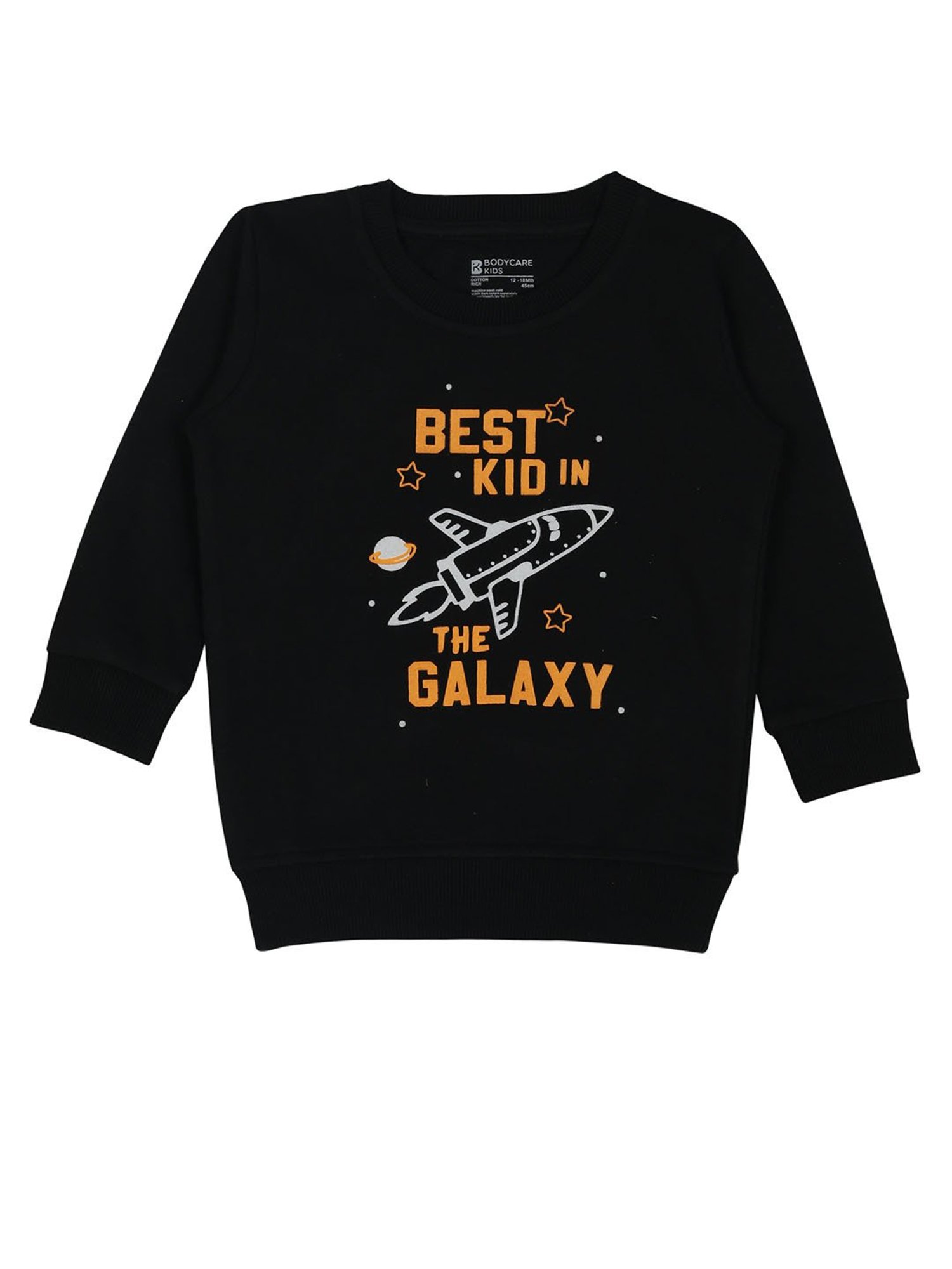 Bodycare Kids Jet Black Printed Full Sleeves Sweatshirt