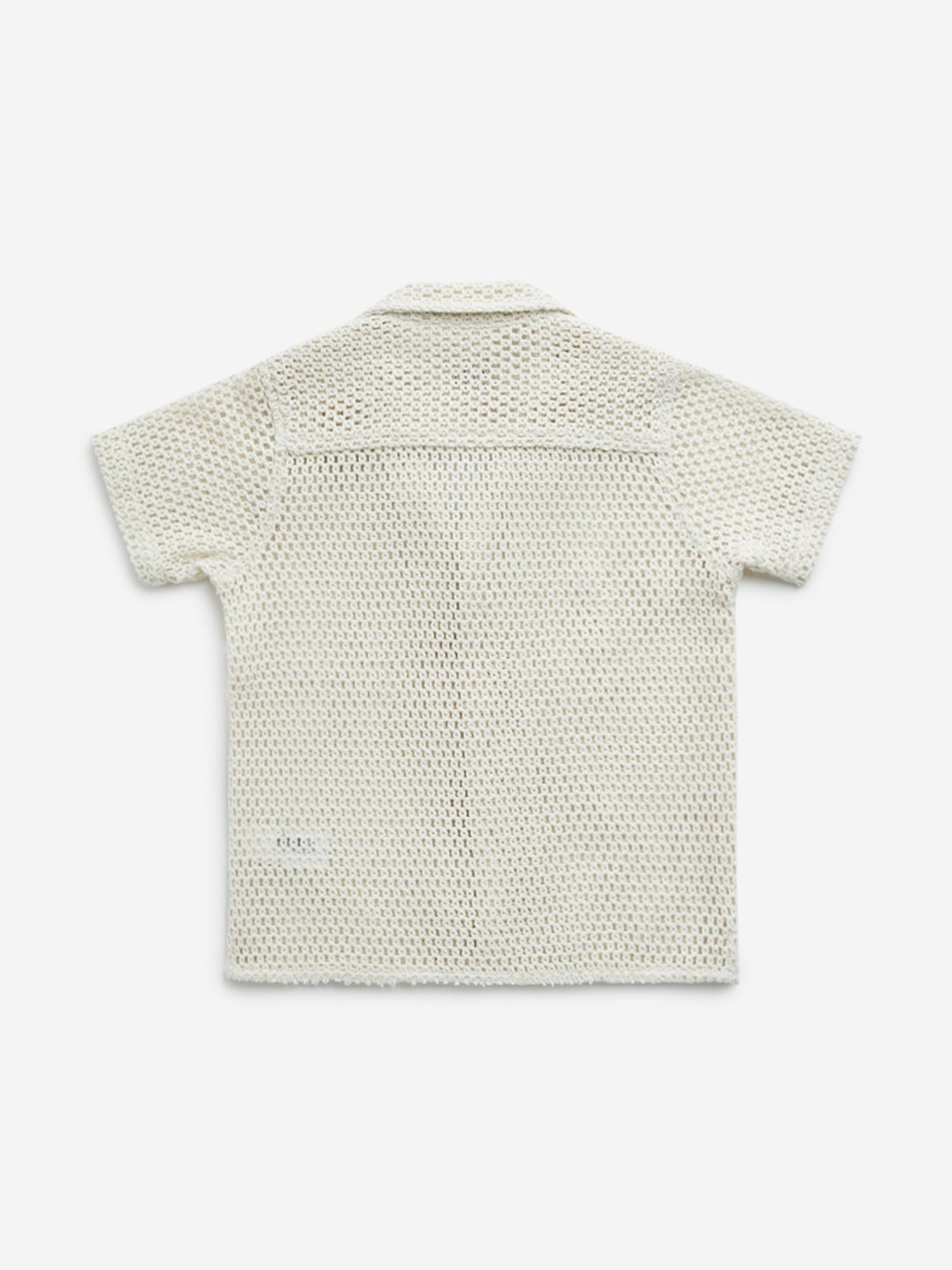 HOP Kids by Westside Off-White Knitted Resort-Fit Cotton Shirt