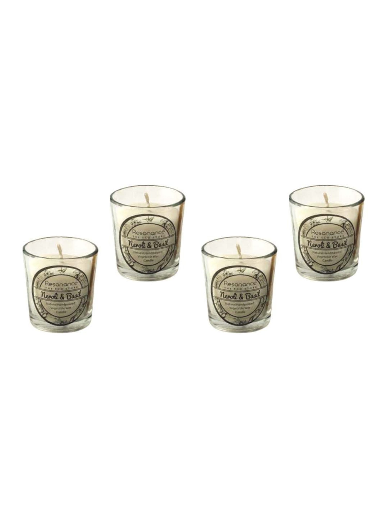 RESONANCE White Soy Wax Scented Aromatic VEGAN Candles (Neroli & Basil) - Set of 4