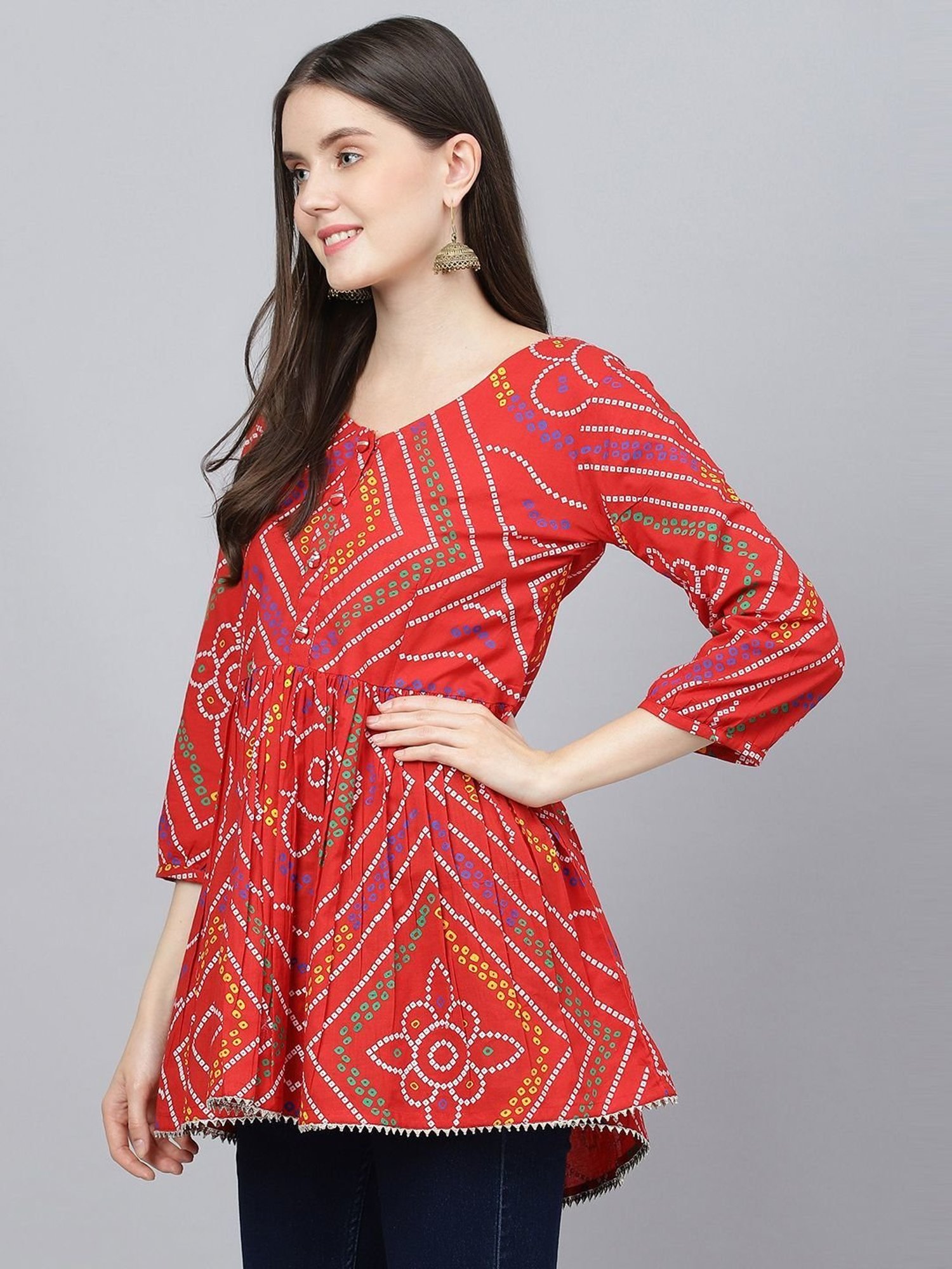 Divena Orange Pure Cotton Printed Tunic