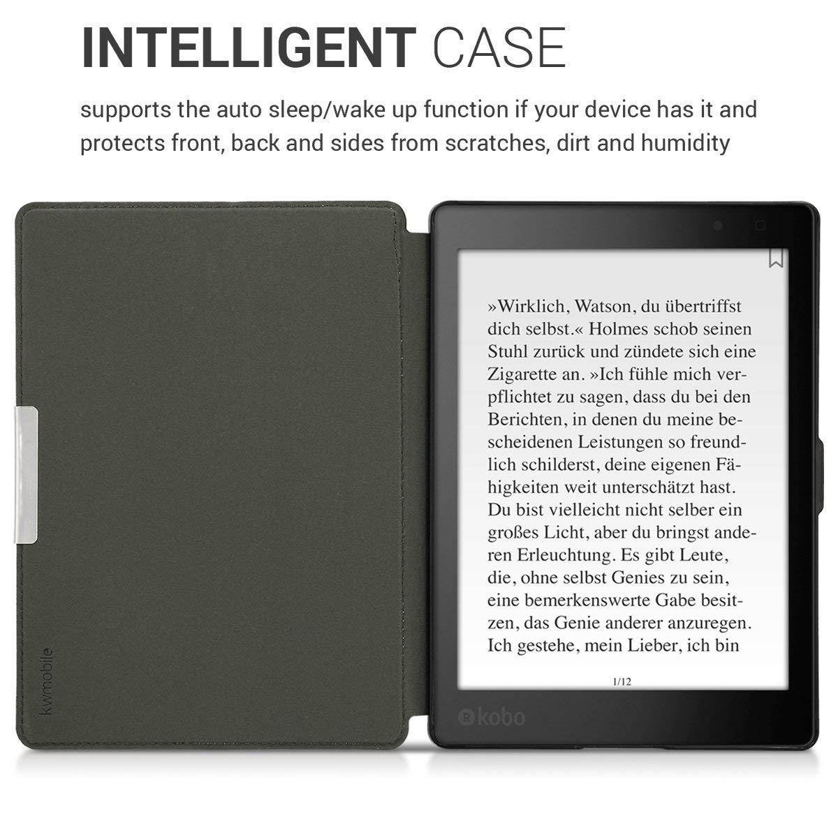kwmobile Case for Kobo Aura ONE - Book Style PU Leather Protective e-Reader Cover Folio Case - Blue Grey Black