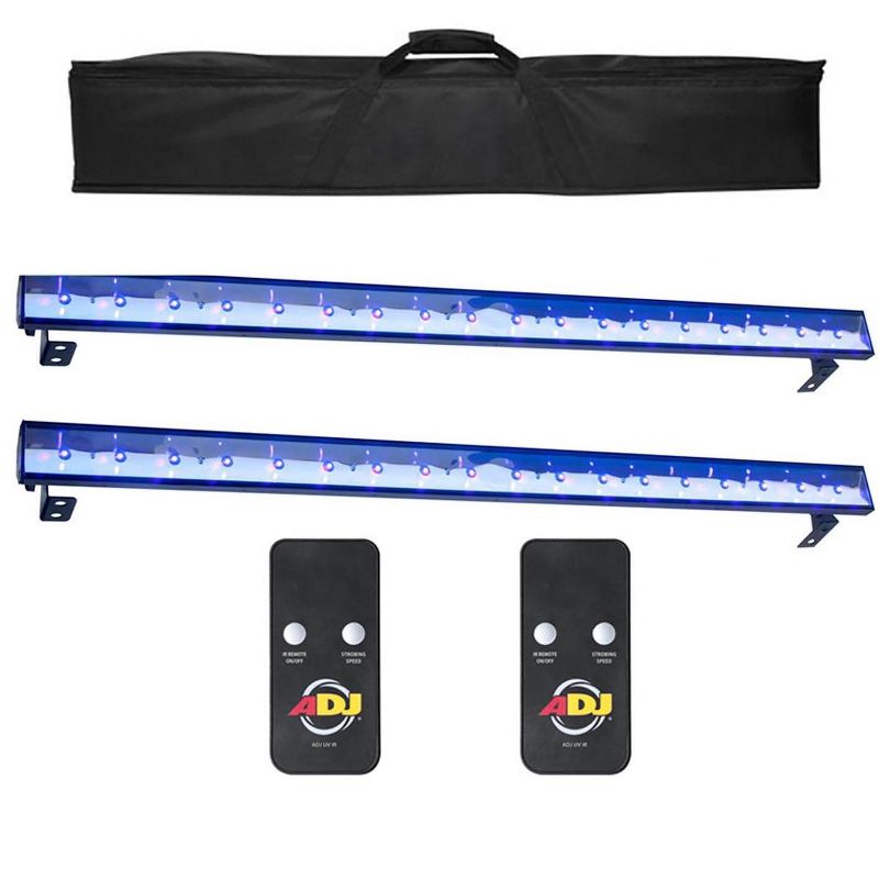 American DJ Eco UV Bar Plus IR LED Black Light Wash Fixtures with Remotes + Bag