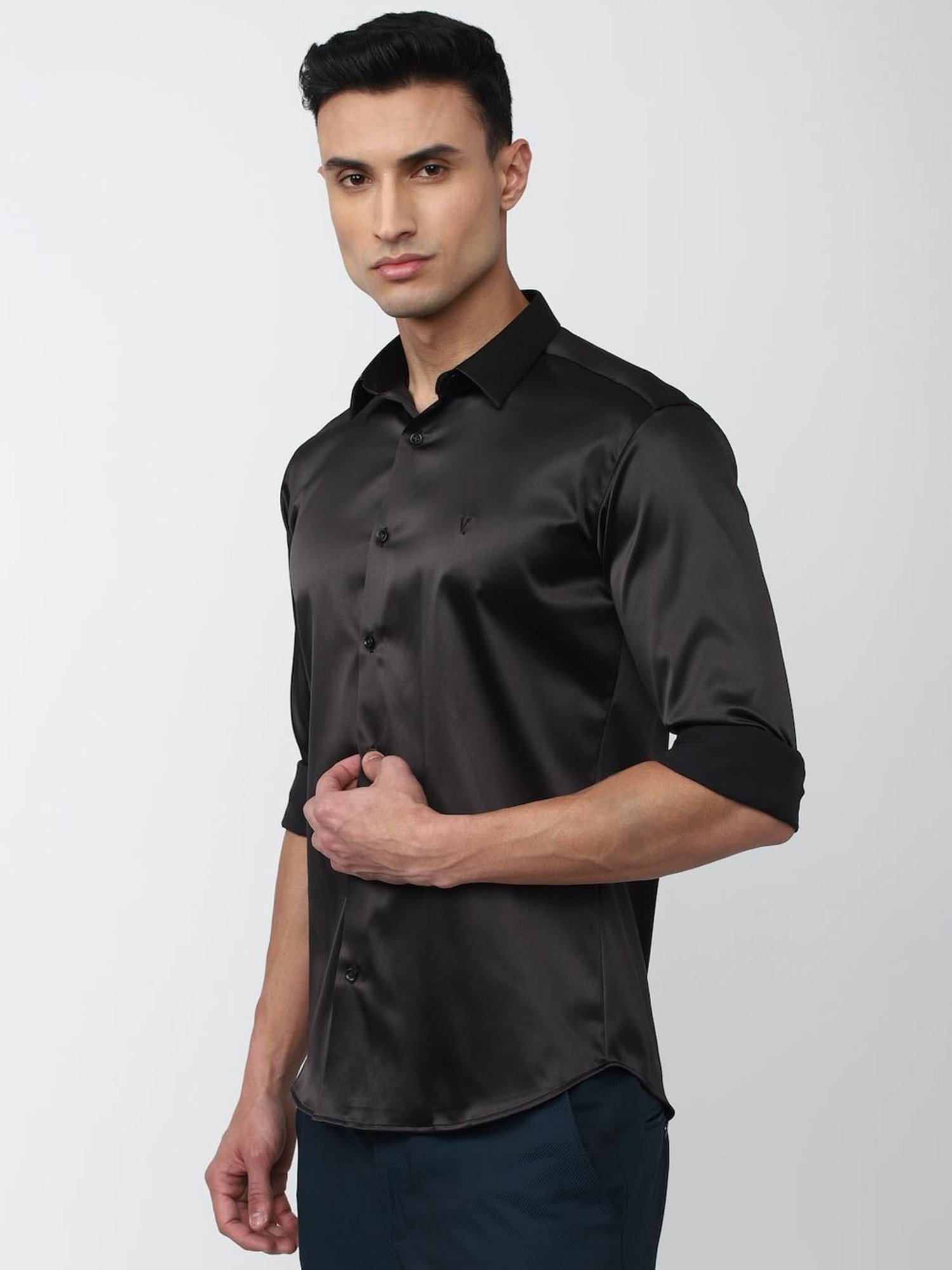 V Dot Black Slim Fit Shirt
