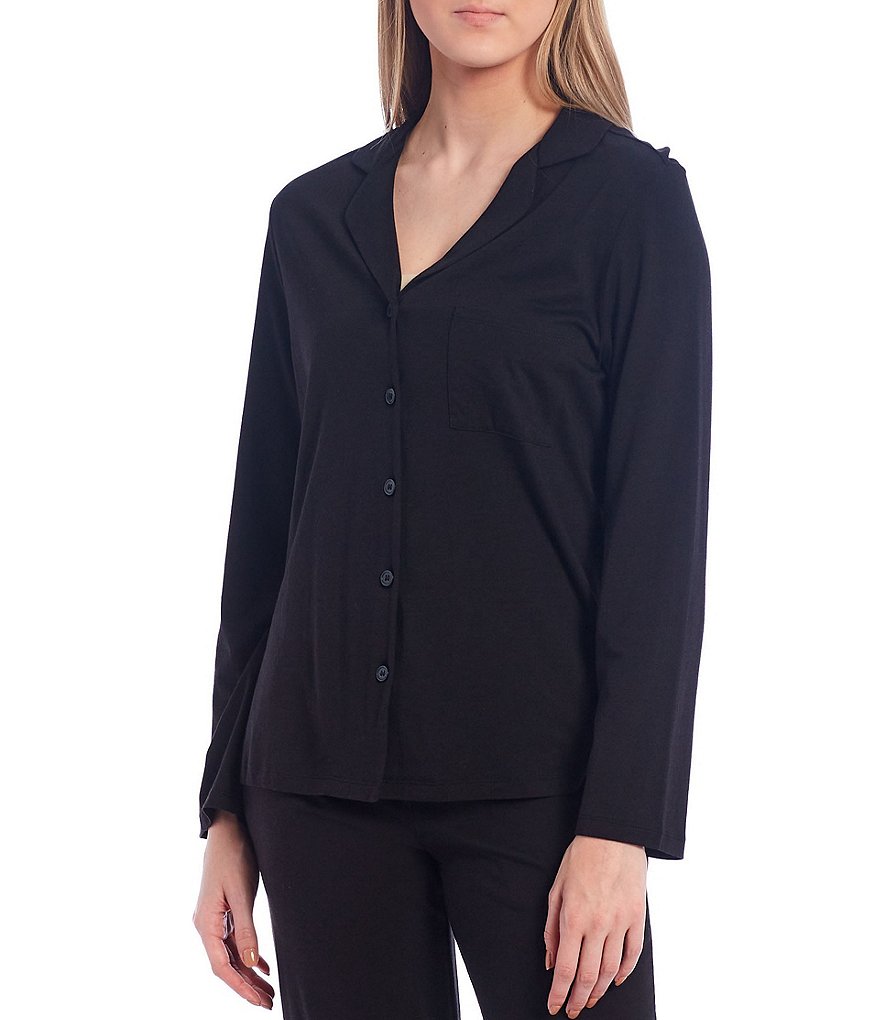 VAN WINKLE & CO. Solid Jersey Knit Button-Front Sleep Top