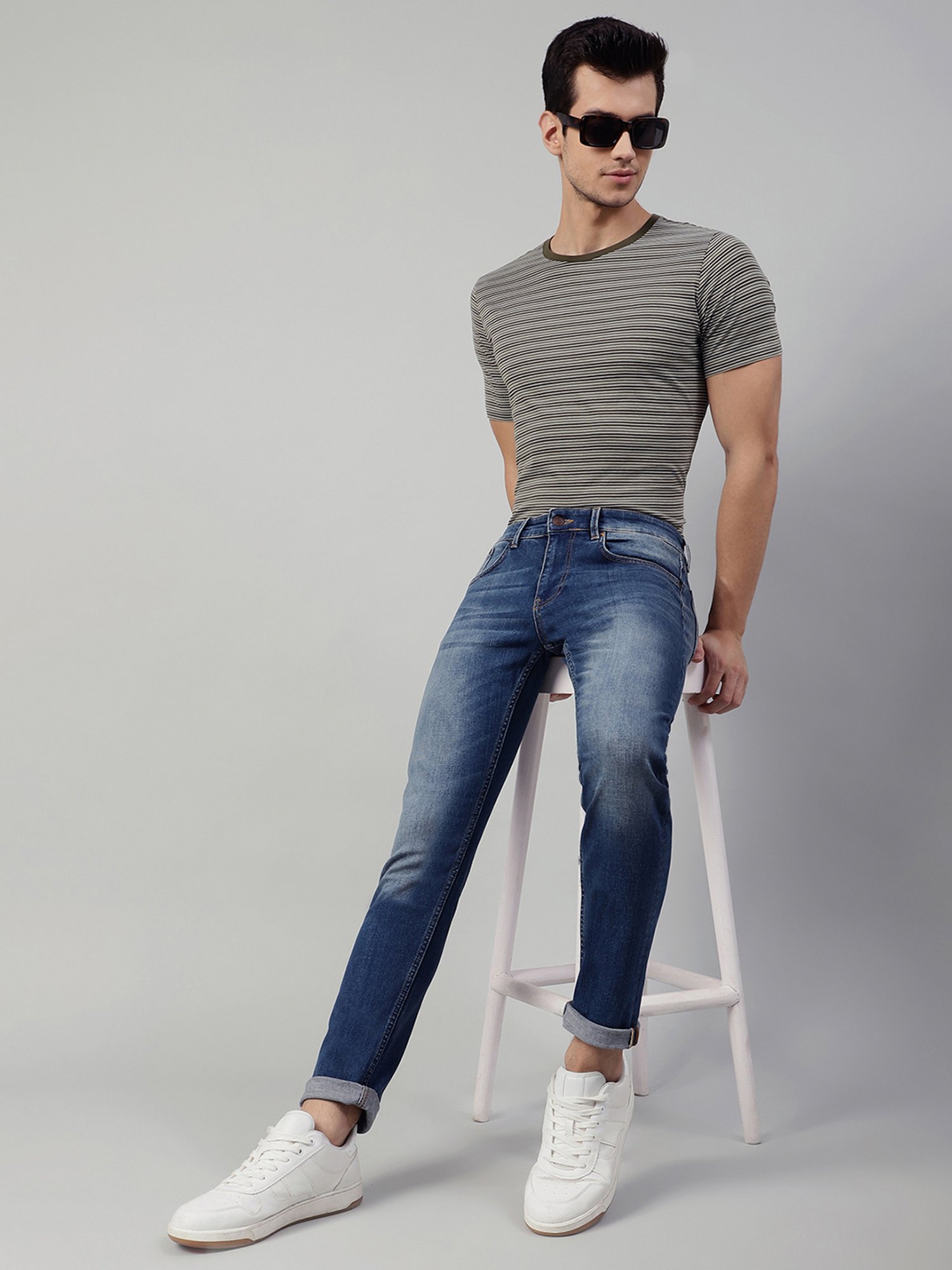 Matinique Olive Regular Fit Striped T-Shirt
