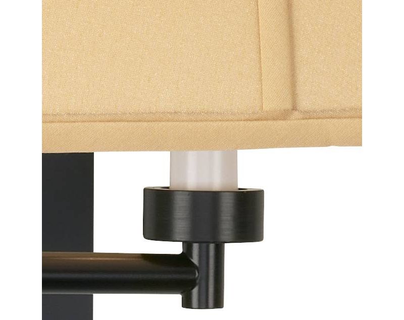 Barnes and Ivy Swing Arm Wall Lamp Espresso Plug-In Light Fixture Tan Square Cut Shade for Bedroom Bedside Living Room Reading