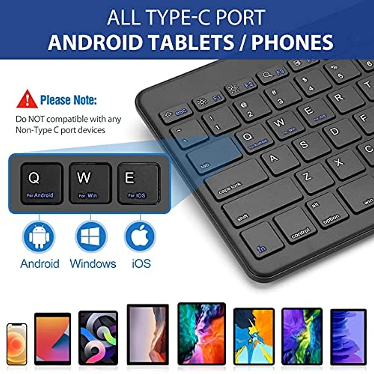 ProCase iPad Air 4 Case 10.9 Inch 2020 iPad Air 4th Generation Case A2316 A2324 A2325 A2072 Bundle with Slim Wired Keyboard for Type-C Port iPad/Android Tablets and Phones