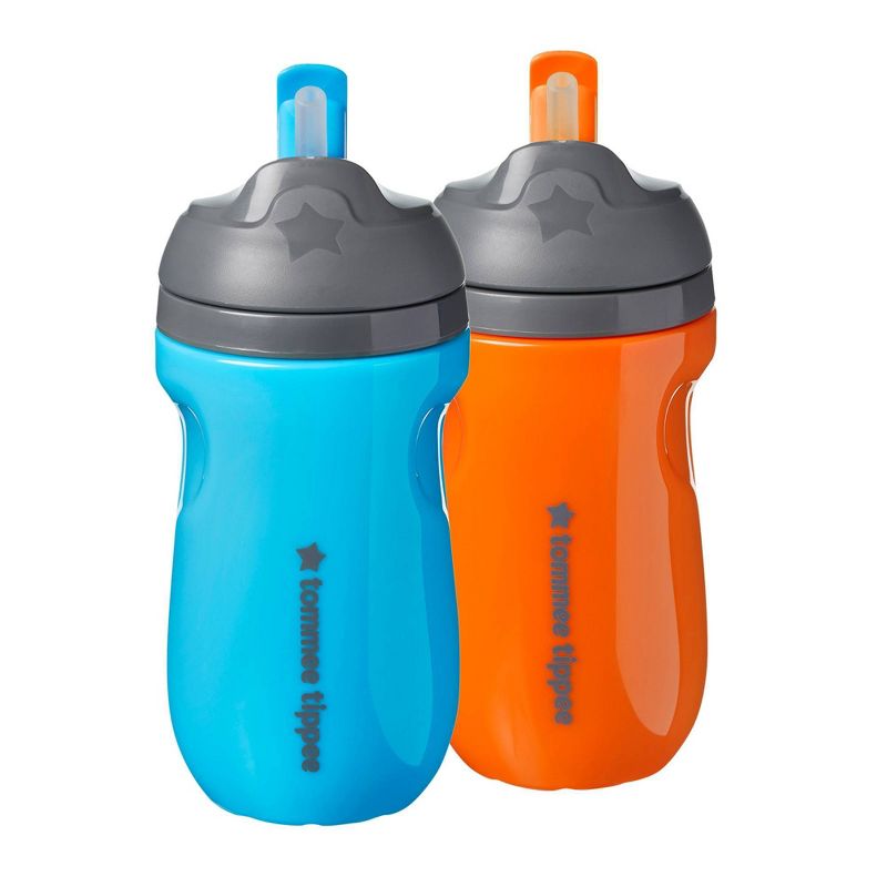Tommee Tippee 2pk Insulated Straw Toddler Cup - Blue/Orange - 9oz
