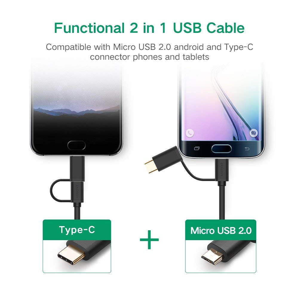 UGREEN Micro USB Type C Cable, Micro USB Cable with USB C Connector 2 in 1 Charging Cable Phone Charger for New MacBook, Google Pixel XL, Samsung, Nexus, LG, Motorola Micro and Type C Smartphone (3FT)
