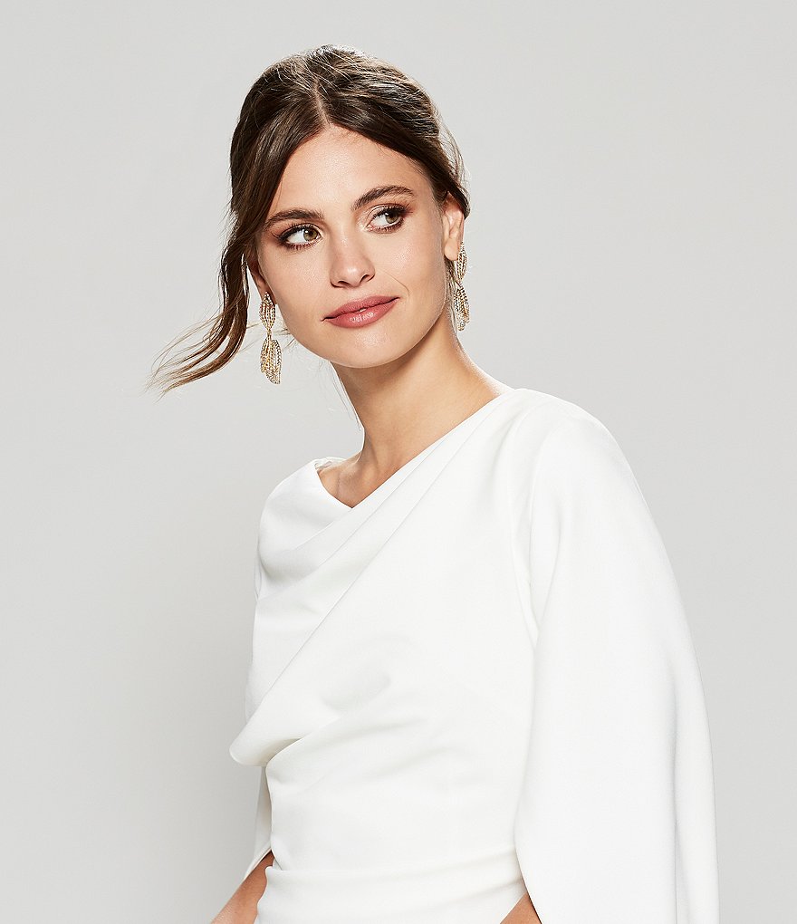 Betsy & Adam Drape Back 3/4 Sleeve Stretch Sheath Dress