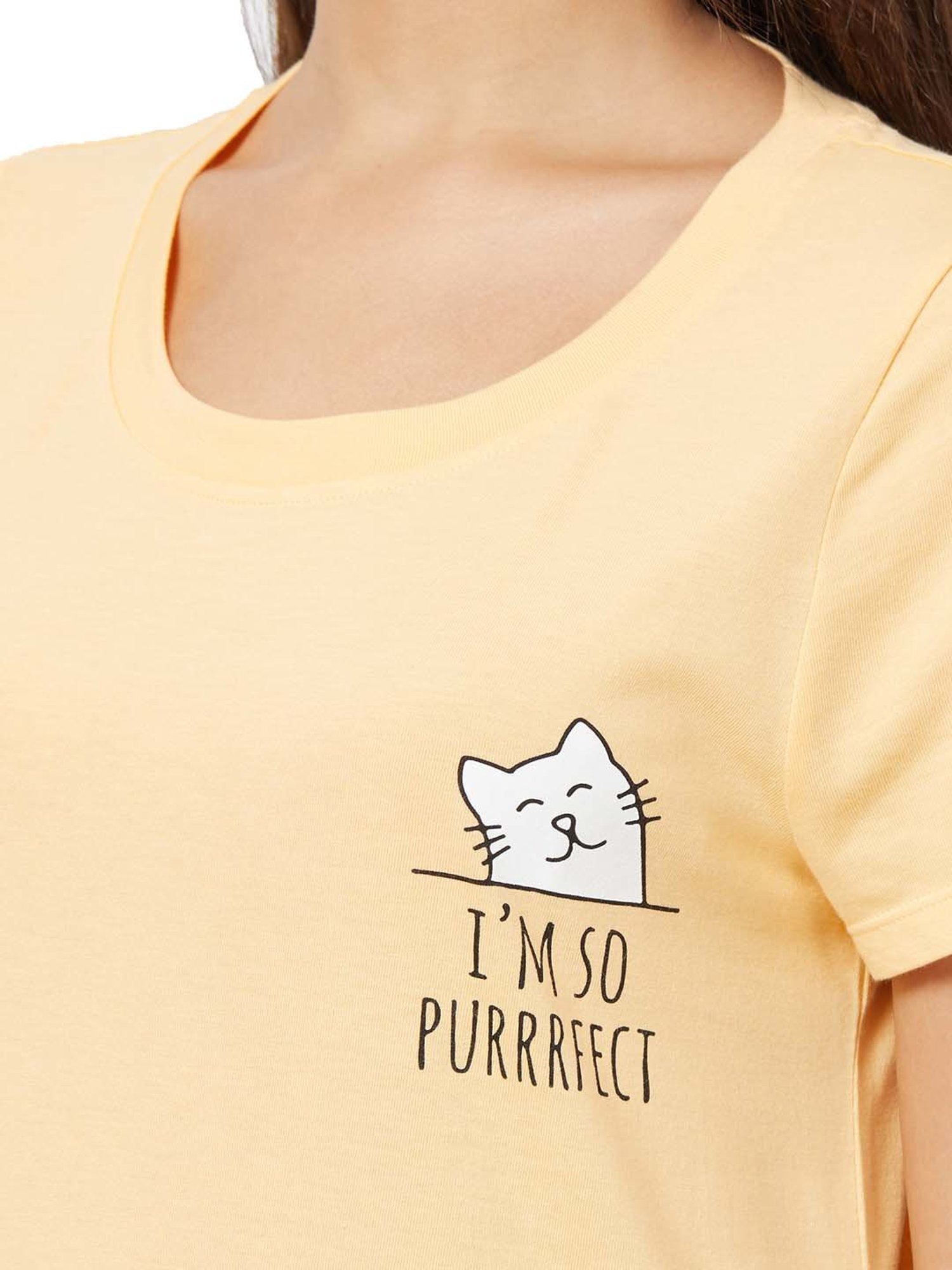 Soie Cream Cotton Printed Sleep T-Shirt