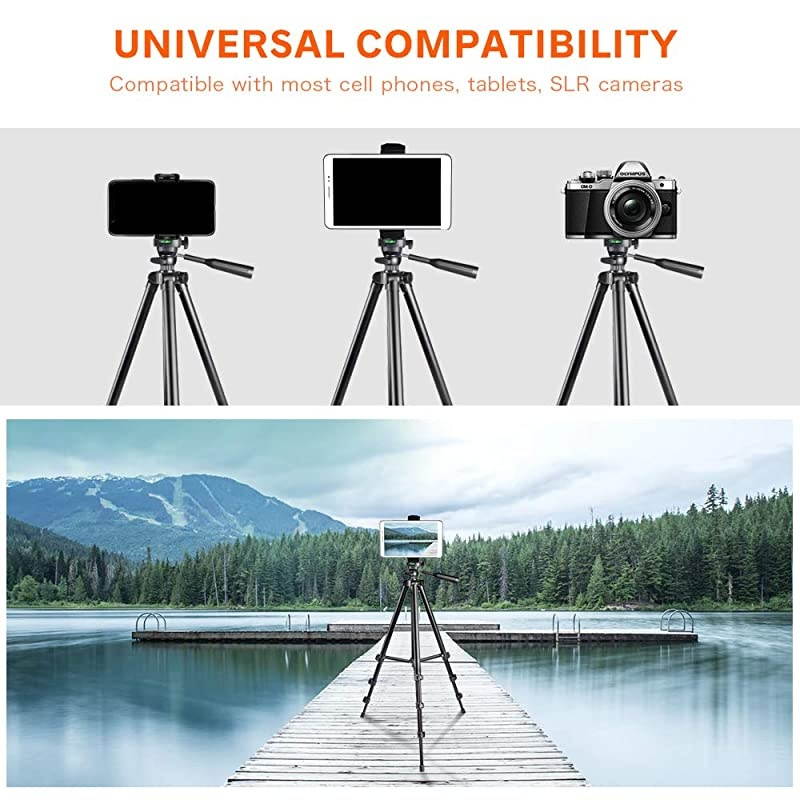 Phone Tripod  50 Extendable Lightweight Aluminum Tripod Stand with Universal Cell PhoneTablet Holder Remote Shutter Compatible with Smartphone amp Tablet amp Camera