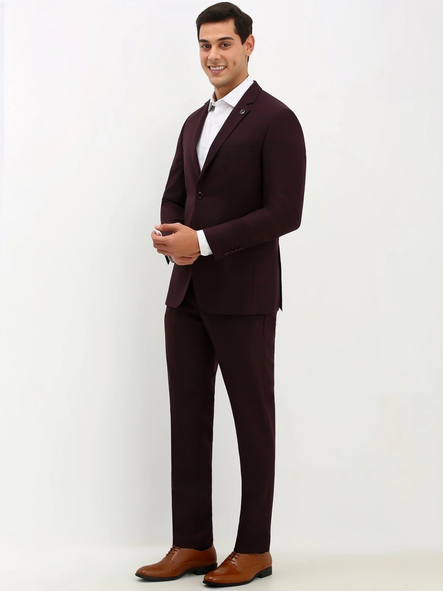 Raymond Brown  Slim Fit Printed Three Piece Suit