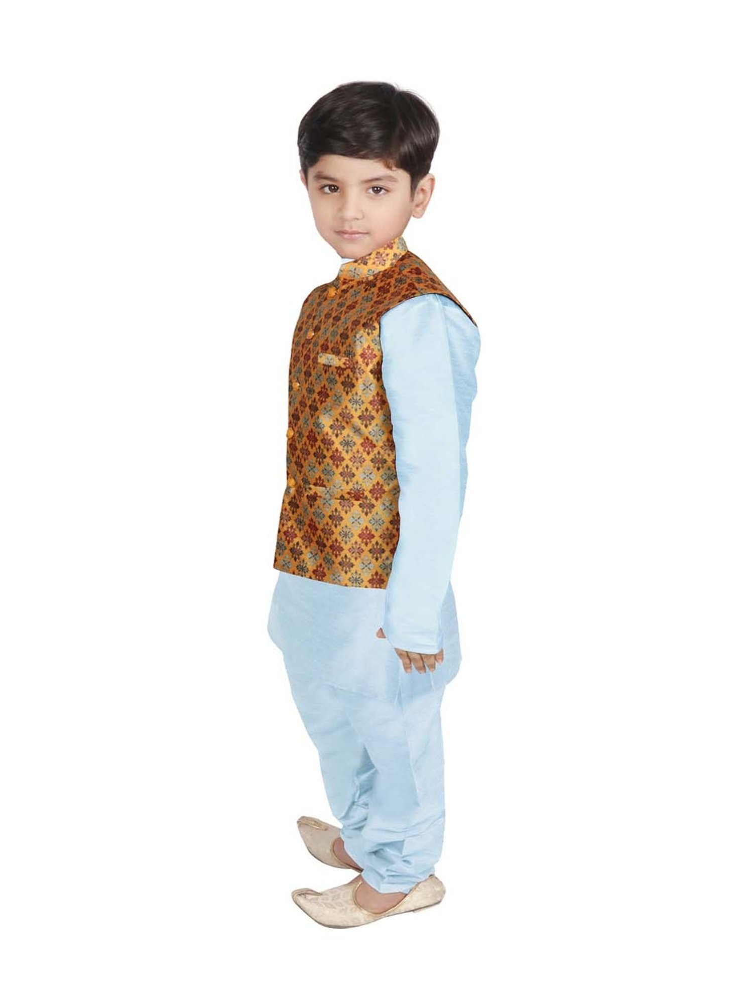 SG Yuvraj Kids Yellow & Blue Printed Full Sleeves Kurta Set
