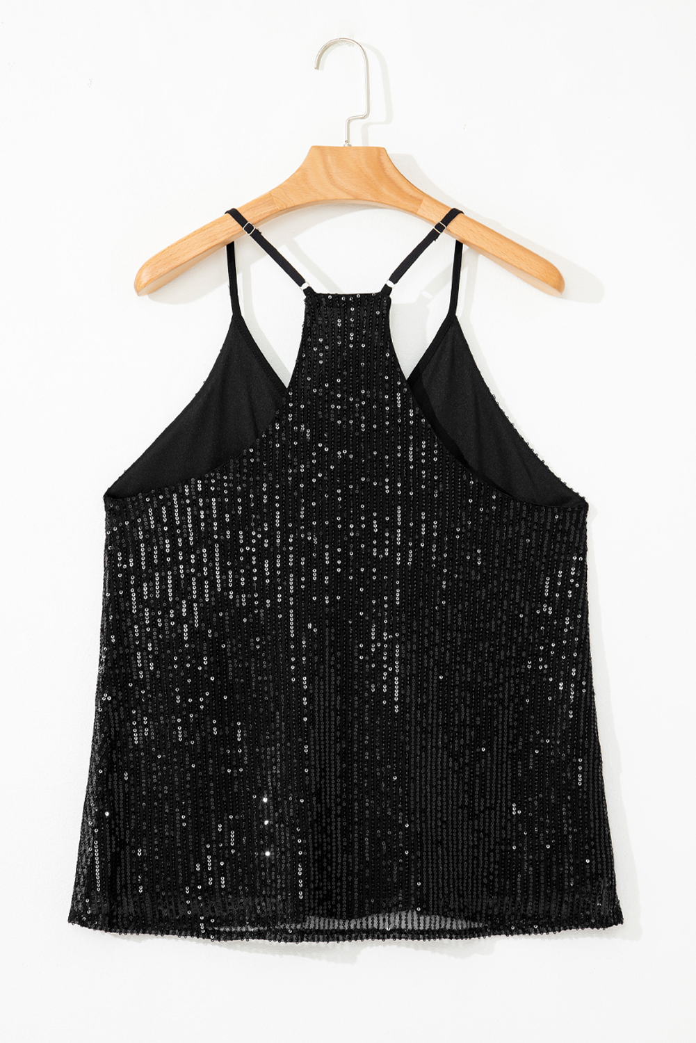 Black Sexy Contrast Spaghetti Strap Sequin Camisole