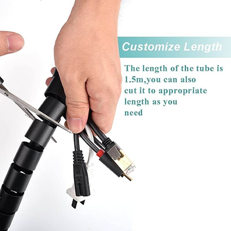 Cable Wires Organizer  Coiled Tube Cable Management PC Cinema TV Cables Sleeve with Cord Organizer Clip Hide Wires Cover Cables to Keep Desk Tidy to Protect Cable from Pets Bite Black