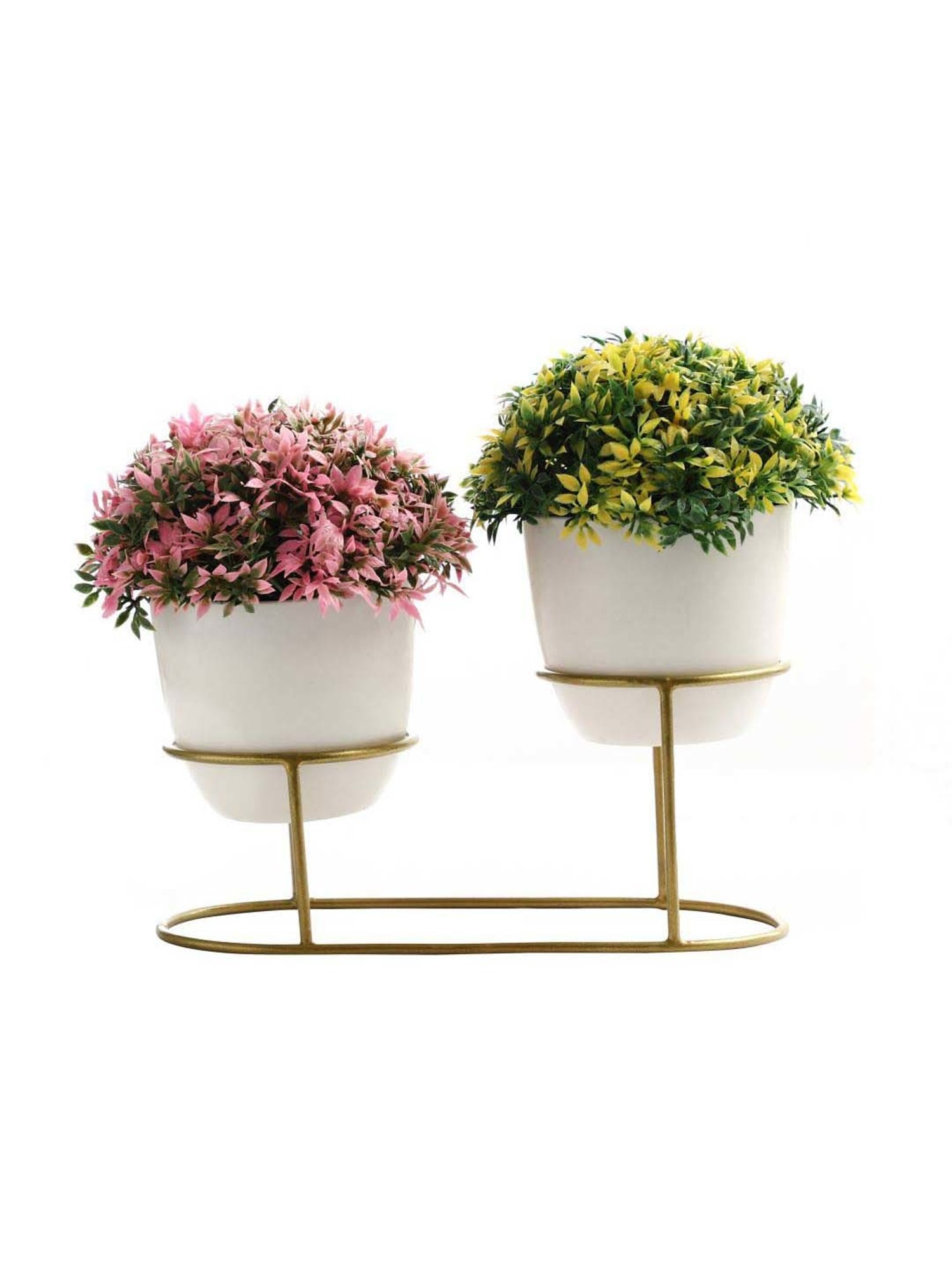 Foliyaj Multicolor Plastic Artificial Plants With Metal Holder - Set of 2