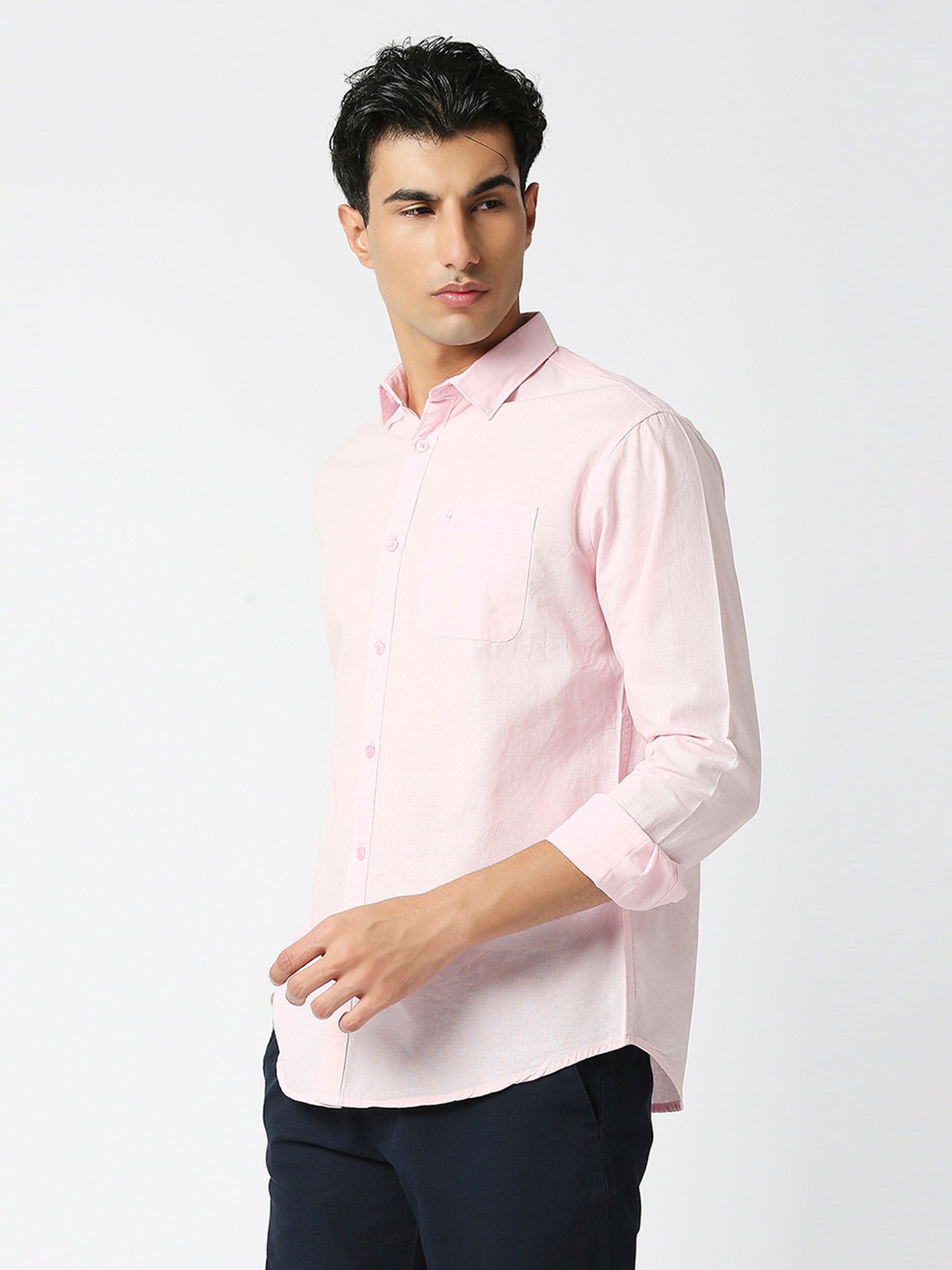 HJ HASASI Light Pink Slim Fit Cotton Shirt