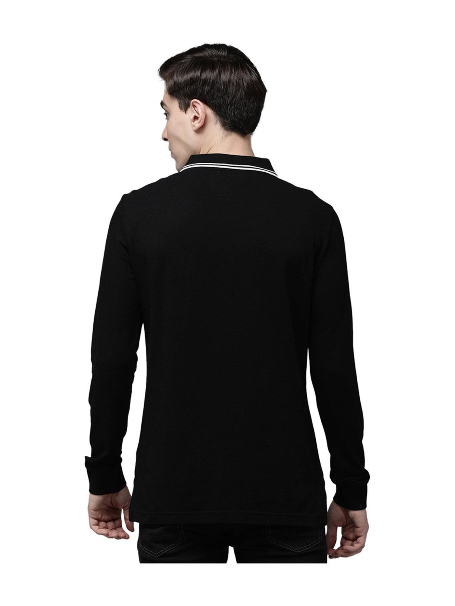 The Bear House Black Full Sleeves Polo T-Shirt