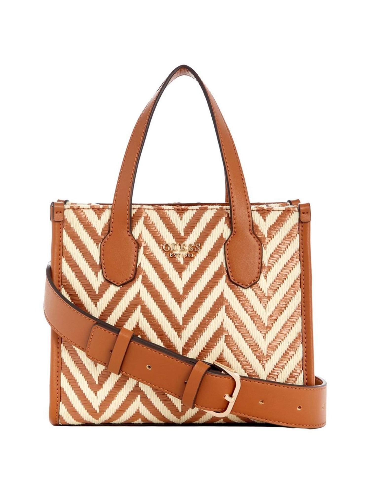 Guess Brown & White  Woven Tote Handbag